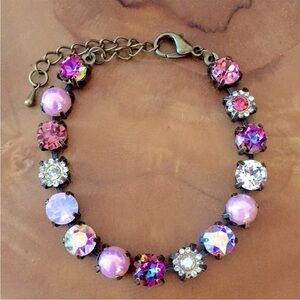 Purple + Pink Heliotrope Antique Brass Crystal Tennis Bracelet